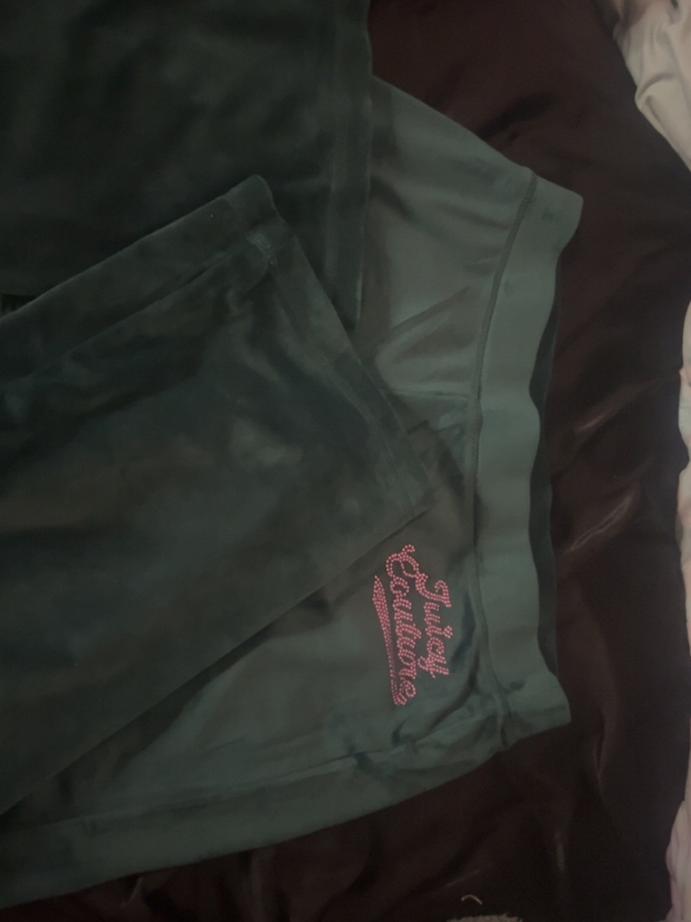 Juicy Couture Dark Green Velour Joggers with Pink Logo